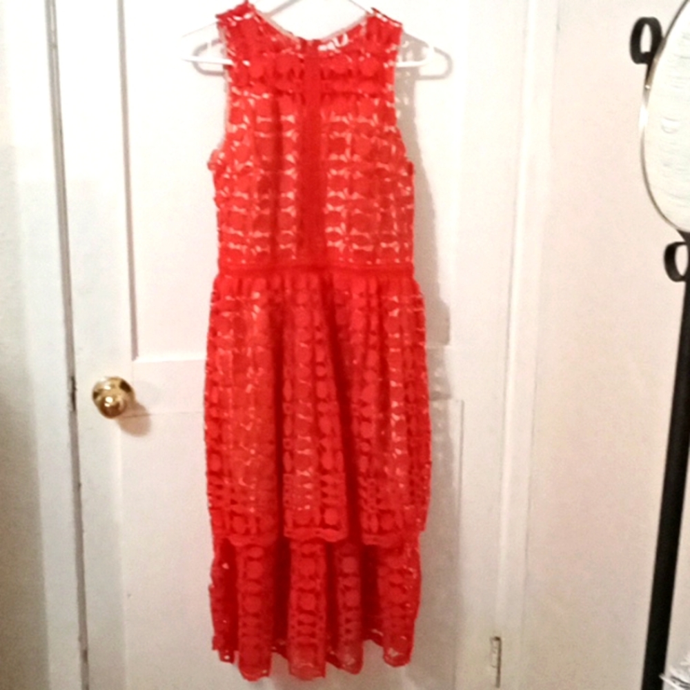 "RYAN MICHELLE" RED DOILY DRESS